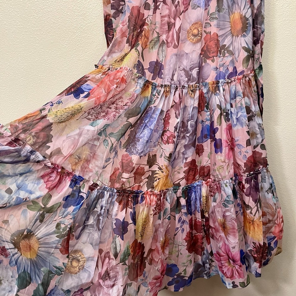 Francesca's Audrey Parks Alahna Floral Maxi Dress Pink Tie Strap Fairy Tutu Sz S - Picture 5 of 16